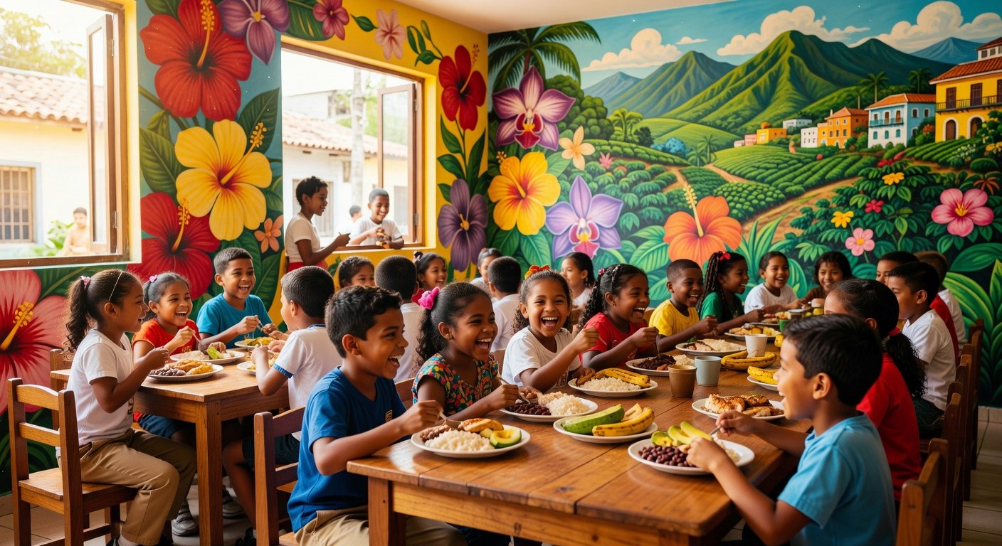 Enfants mangeant à la cantine communautaire